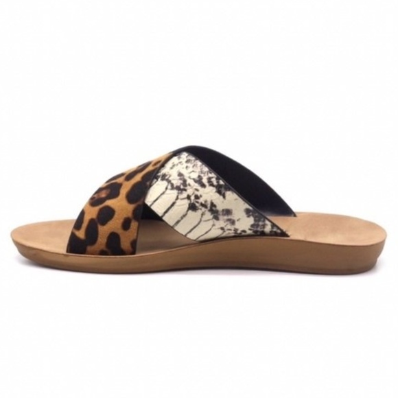 NIB Leopard Snake Slides Flat Wedge Sandal Black Tan animal BOHO sz 6 - Picture 5 of 7